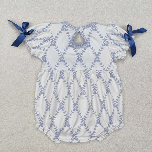 SR2146 Embroidery Blue Purple Bow short sleeve romper girls boutique romper  RTS 202501