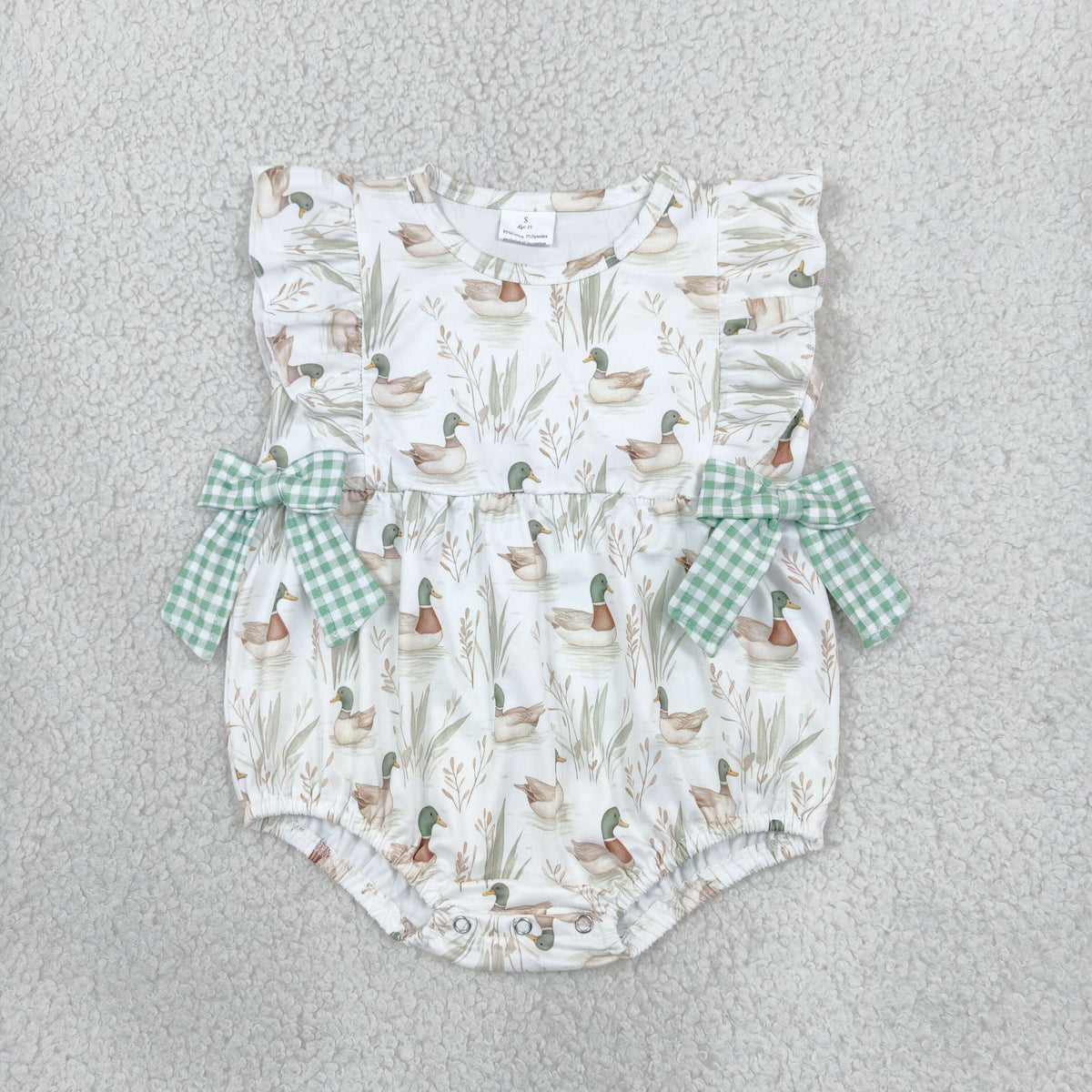 SR2257 Mallard Ducks Green Baby Girls Romper