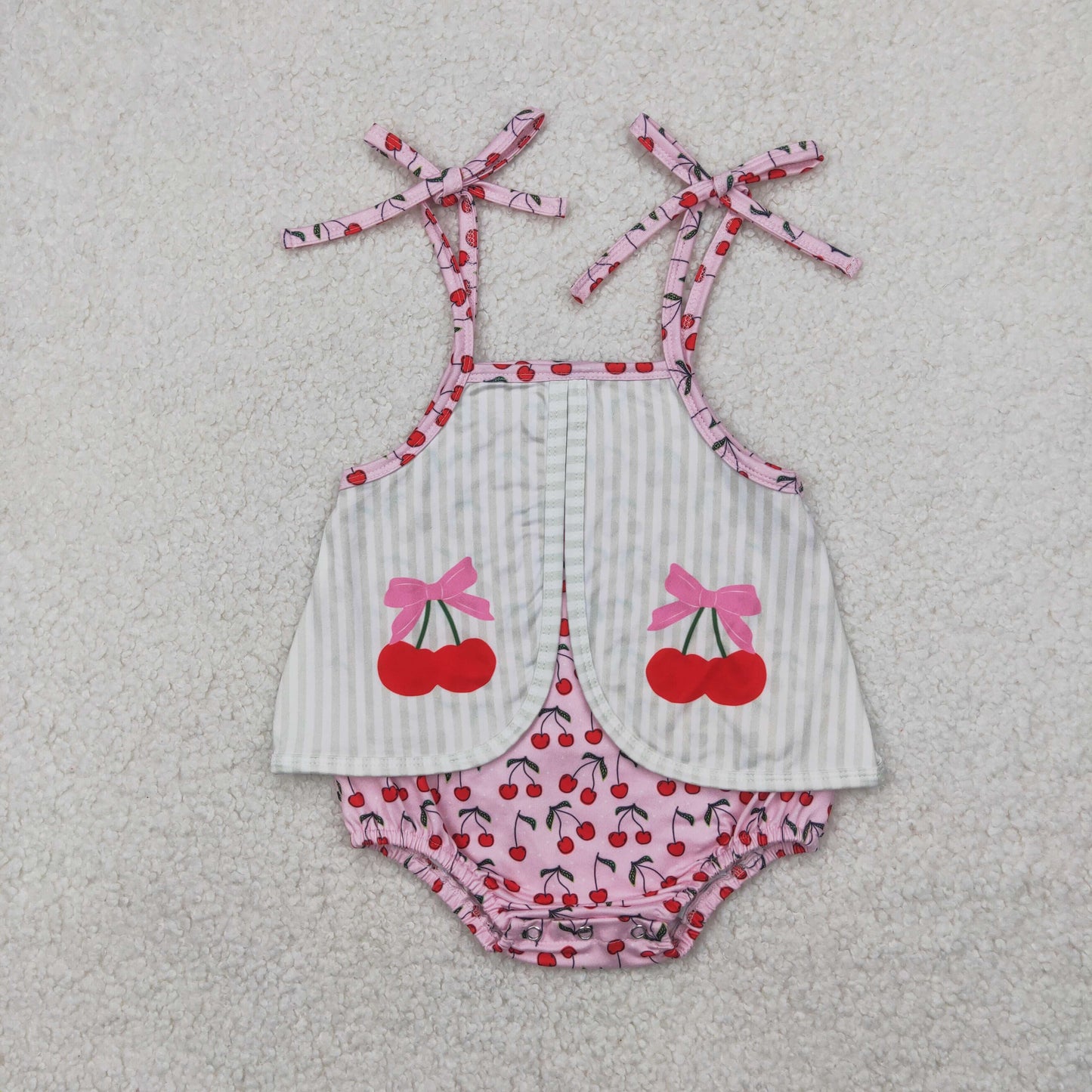 SR2279 Bows Cherry Pink Halter Romper Girls Boutique Outfits 202404 RTS
