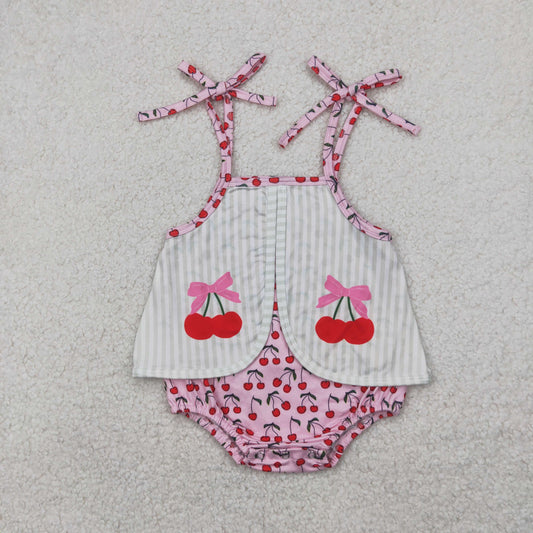 SR2279 Bows Cherry Pink Halter Romper Girls Boutique Outfits 202404 RTS