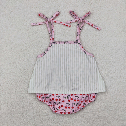 SR2279 Bows Cherry Pink Halter Romper Girls Boutique Outfits 202404 RTS