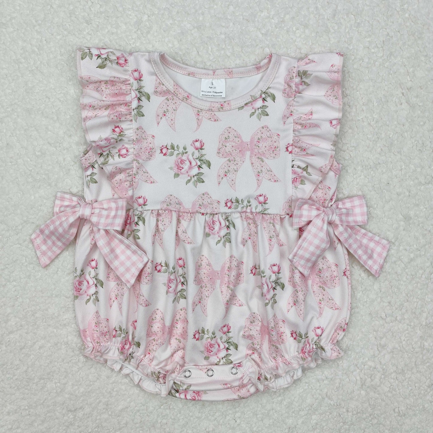 SR2379 Light Pink Bow Ruffle Sleeveless Romper baby girls boutique nightwear outfit baby summer clothes RTS 202501