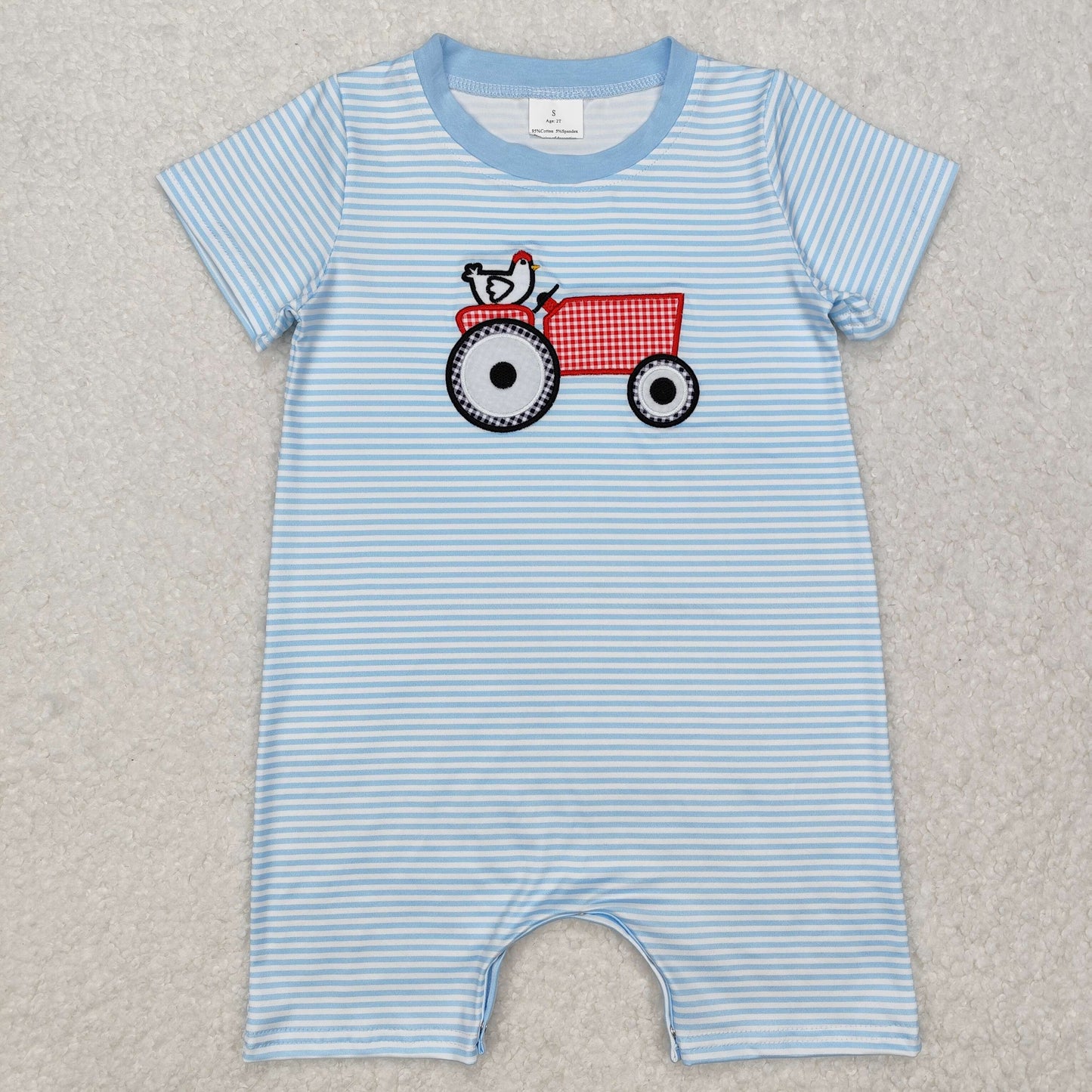 SR2406 Embroidery truck Blue Striped short sleeve girl boutique romper  RTS 202501