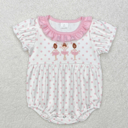 SR2414 Pink Dancing girl short sleeve romper kids boutique Romper RTS 202412