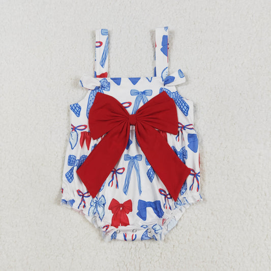 SR2606 red blue bow sleeveless romper baby girl Boutique Summer clothes  202502 RTS