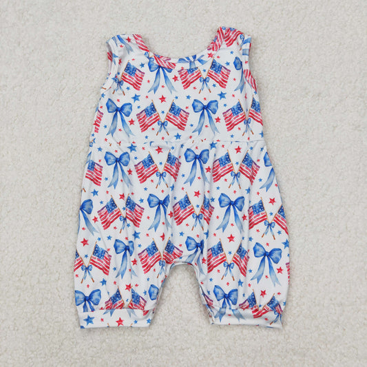 SR2681 4th of July Red Blue Star Bows Flag Sleeveless Romper Girls Boutique Outfits 202503 RTS