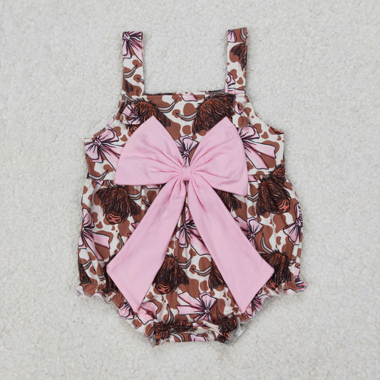 SR2697 Cowgirl Pink Big Bows Brown Leopard Sleeveless Romper Baby Girl Boutique Outfits 202503 RTS