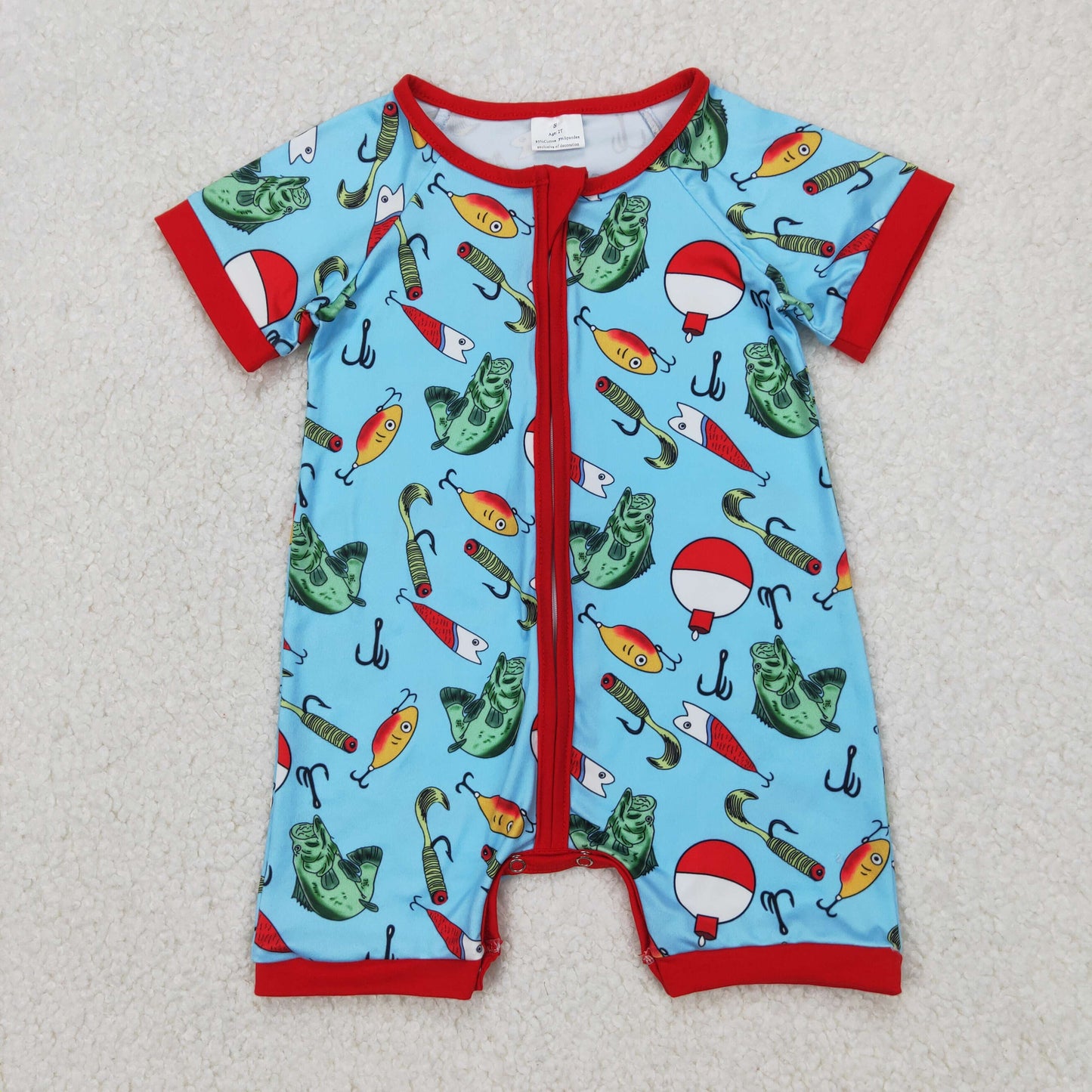SR2707 Blue Green Fishing Rod Red Zippy Short Sleeve Boy Boutique Romper  202503 RTS