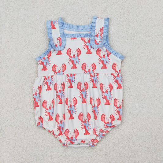 SR2710 Pink Blue Lobster Button Ruffled Sleeveless Romper Girl Boutique Romper 202503 RTS