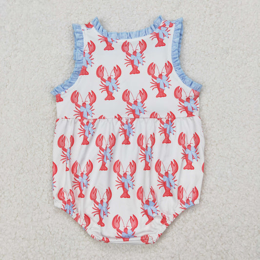 SR2710 Pink Blue Lobster Button Ruffled Sleeveless Romper Girl Boutique Romper 202503 RTS