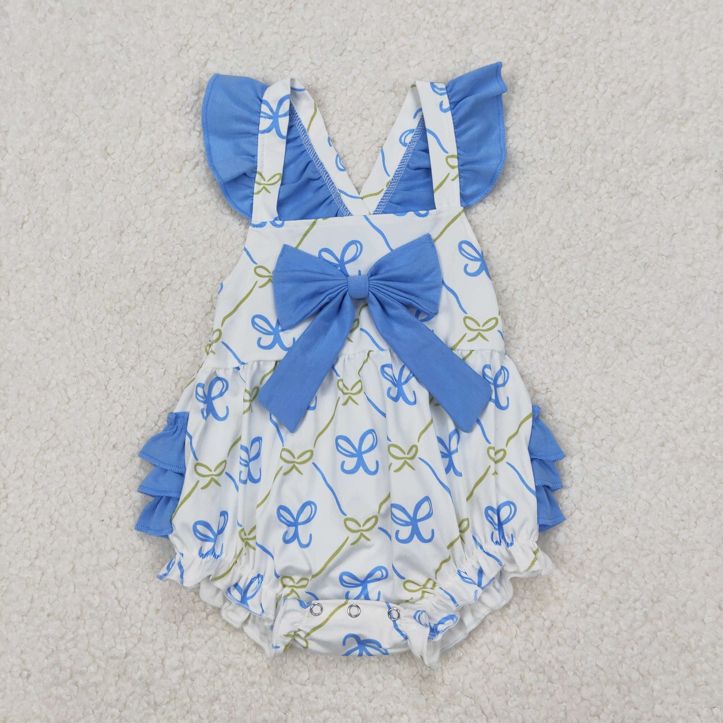 SR2720 Blue Bows Ruffle Fly Sleeve Girls Bubble Romper 202503 RTS
