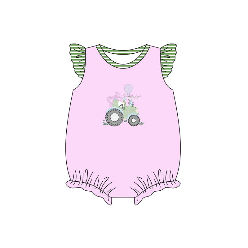 Preorder SR2758 Rose Pink Bow tractor flying sleeve romper baby girls Boutique Summer clothes  202502 RTS