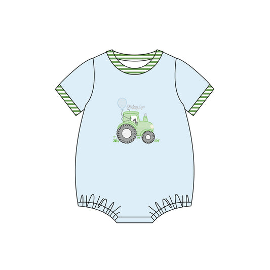 Preorder SR2767 Grey Blue Tractor balloon short sleeve romper baby boys Boutique Summer clothes  202502