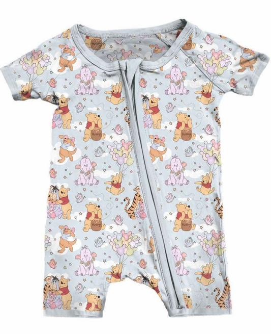 Preorder SR2768 Grey bear Tigger & Pooh zippy short sleeve romper baby boys Boutique Summer clothes  202502