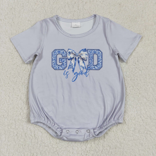 SR2772 Grey Blue bow short sleeve romper baby girls Boutique Summer clothes  202504 RTS