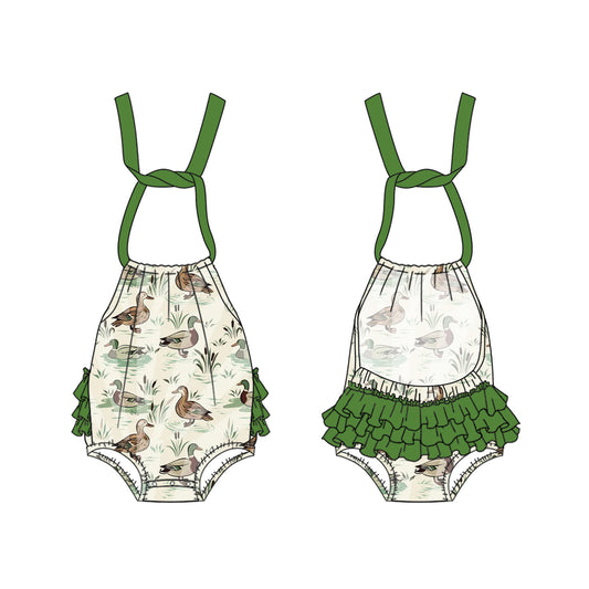 Preorder SR2779 duck hunting green sleeveless romper baby girl Boutique Summer clothes  202502