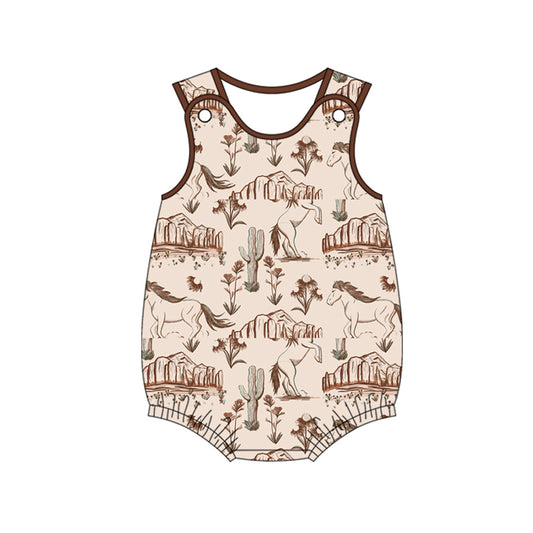 Preorder SR2780 western rodeo brown button sleeveless romper baby boy Boutique Summer clothes  202502