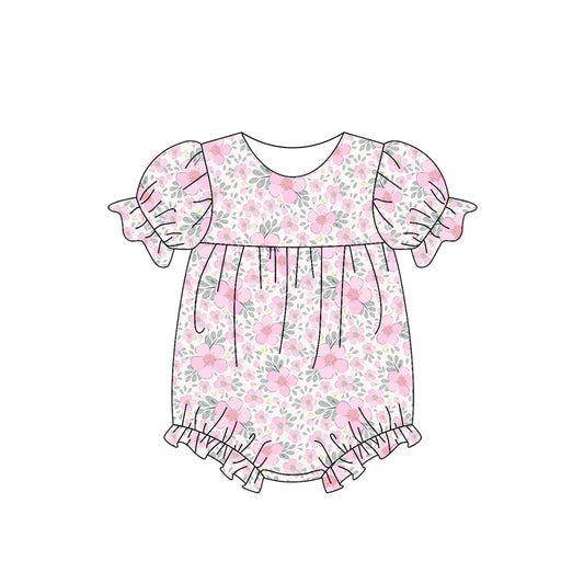 SR2782 Pink flower short sleeve romper baby girl Boutique Summer clothes  202503 RTS