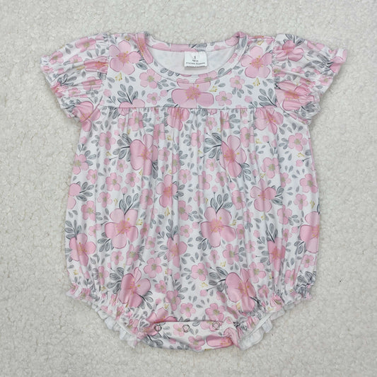 SR2782 Pink flower short sleeve romper baby girl Boutique Summer clothes  202503 RTS