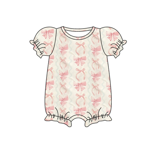 Preorder SR2786 Pink Bow short sleeve romper baby girl Boutique Summer clothes  202502