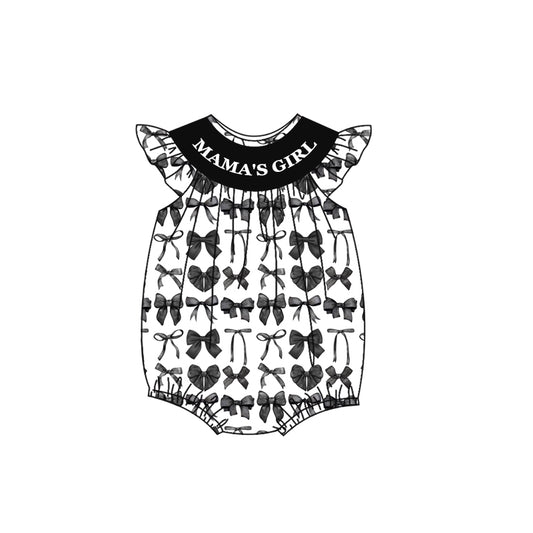 Preorder SR2792 mamas girl black bows flying sleeve romper baby girls Boutique Summer clothes 202502