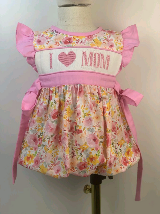 Preorder SR2793 I Love Mom Hot Pink flower Bow flying sleeve romper baby girls Boutique Summer clothes  202502