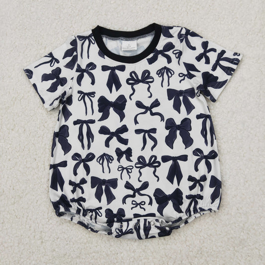 SR2820 black white bows short sleeve romper baby girl Boutique Summer outfit 202503 RTS