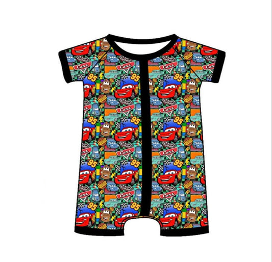 Preorder SR2824 black cartoon cars zippy short sleeve romper baby boys Boutique Summer outfit 202502