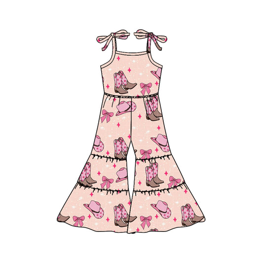 Preorder SR2840 Pink Star Bow Boots Sleeveless Romper Overall Jumpsuit Girls Boutique clothes  202502