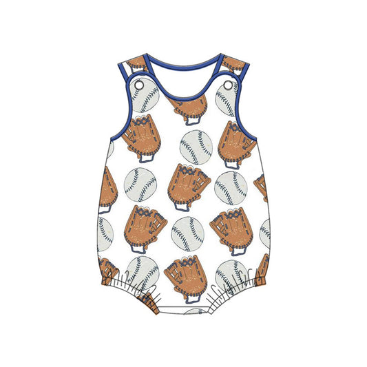 Preorder SR2843 Dark Blue beige baseball sleeveless romper Infant boy Boutique  outfit 202502