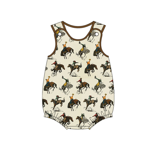 Preorder SR2848 Beige rodeo fashion sleeveless romper Infant boy Boutique  outfit 202502