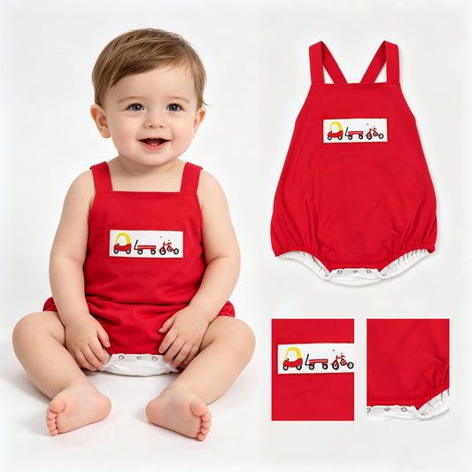 SR2849 Embroidered Red Blue cars sleeveless romper Infant boy romper 202605 RTS