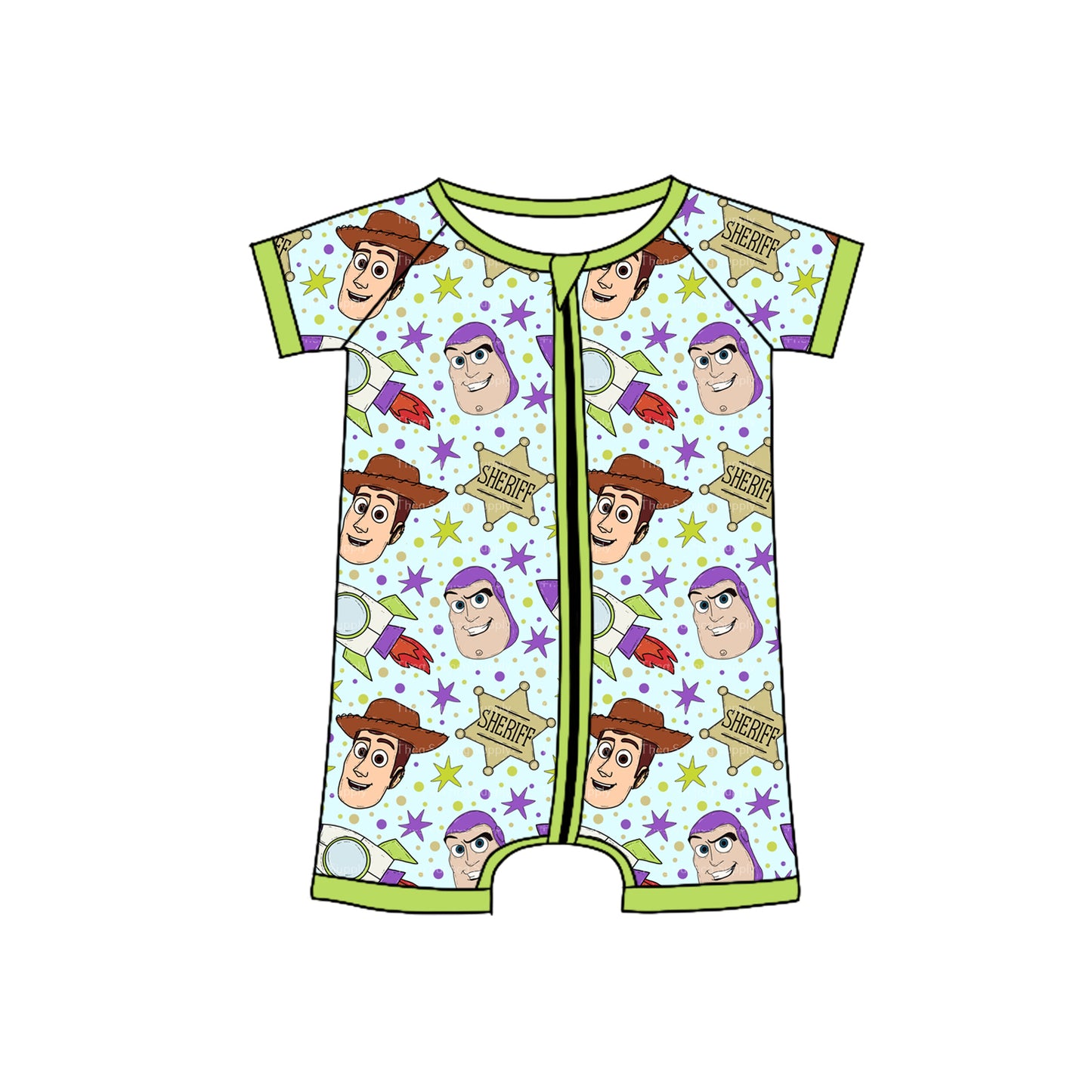 Preorder SR2851 Green Cartoon Toy Story zippy short sleeve romper Infant boy Boutique  outfit 202502