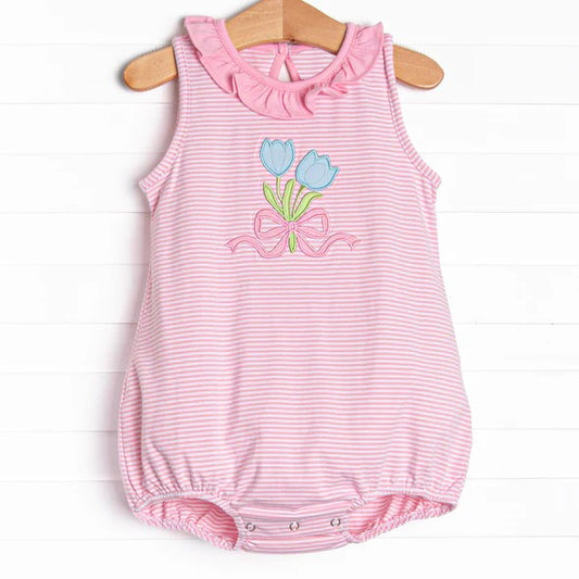 preorder SR2855 Hot Pink  Flower Bow ruffle sleeveless romper Girls Boutique  outfit 202502