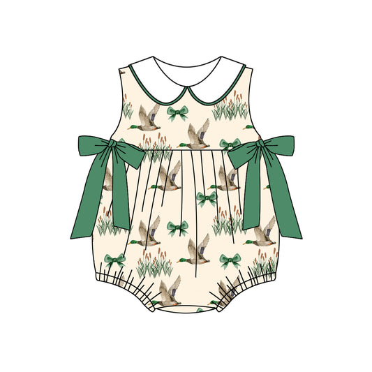 preorder SR2861 duck hunting clothes green bows Beige sleeveless romper Girls Boutique outfit 202502