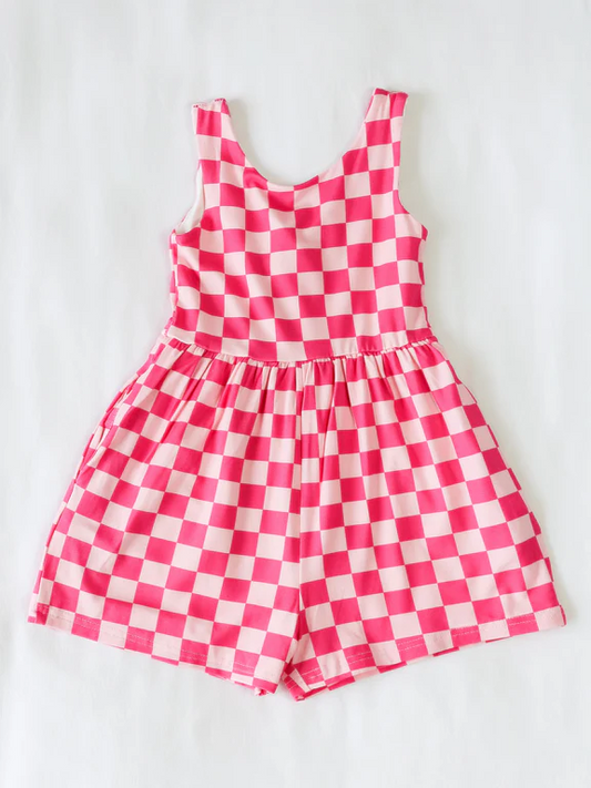 Preorder SR2862 Rose Pink Plaid Sleeveless romper Girls Boutique clothes  202502