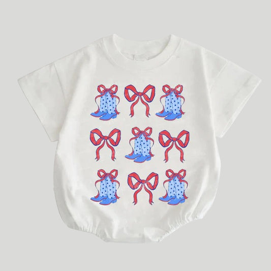 preorder SR2866 White Red bows boots short sleeve romper Girls Boutique  outfits 202502