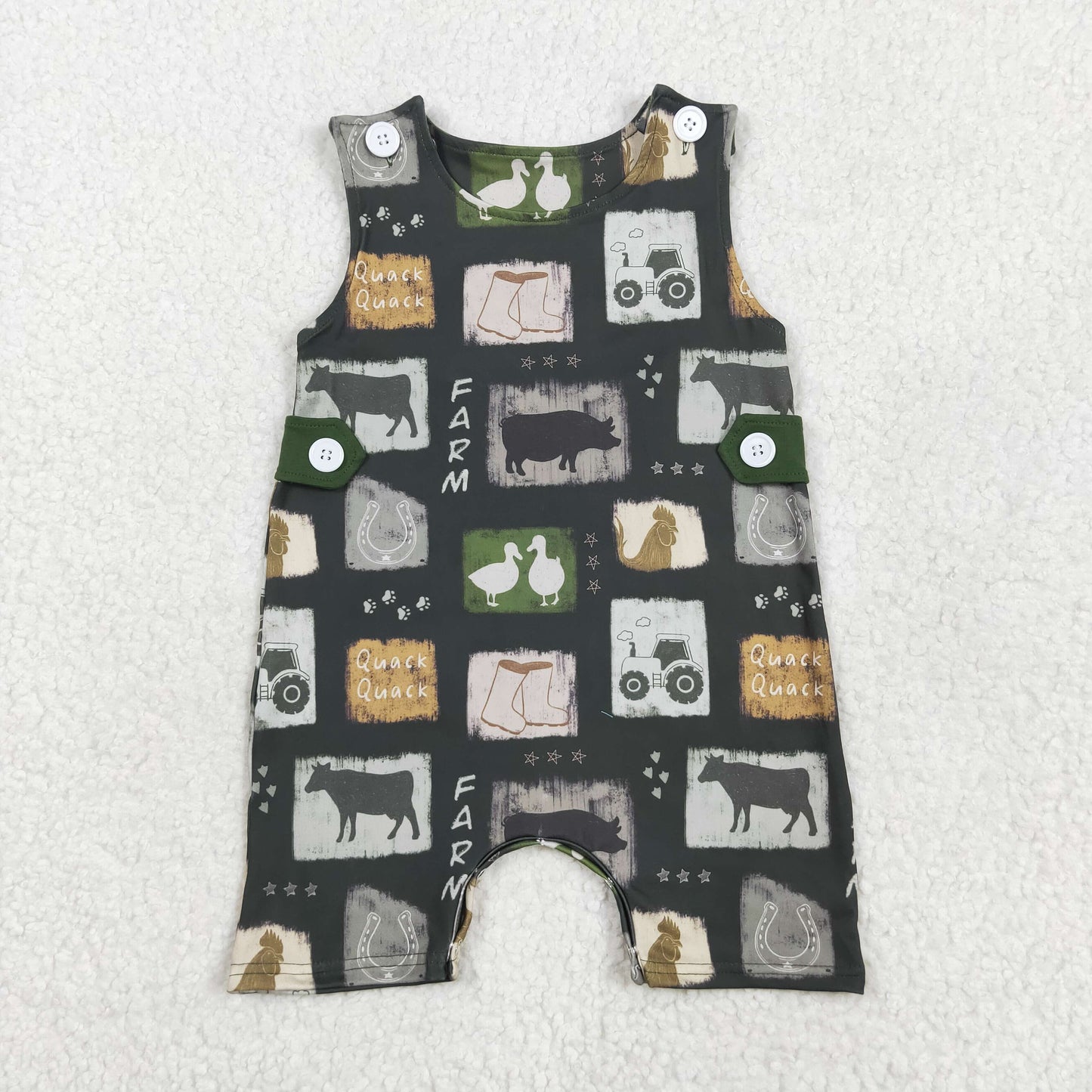SR2874 Green Factor Cow Duck sleeveless romper Boys Boutique  outfits 202505 RTS