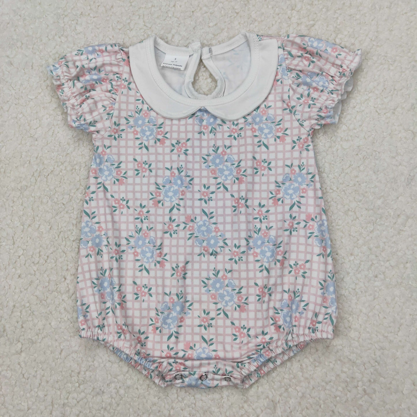 SR2878 Pink Beige Pink Flower Leaf Doll Collar Short Sleeve Romper Girls Boutique  Outfits 202503 RTS