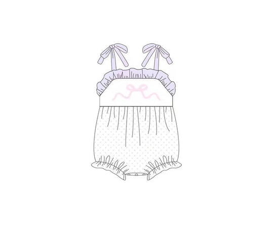 preorder SR2881 Light Purple Dot Bow Ruffle Sleeveless Romper Girls Boutique  Outfits 202502