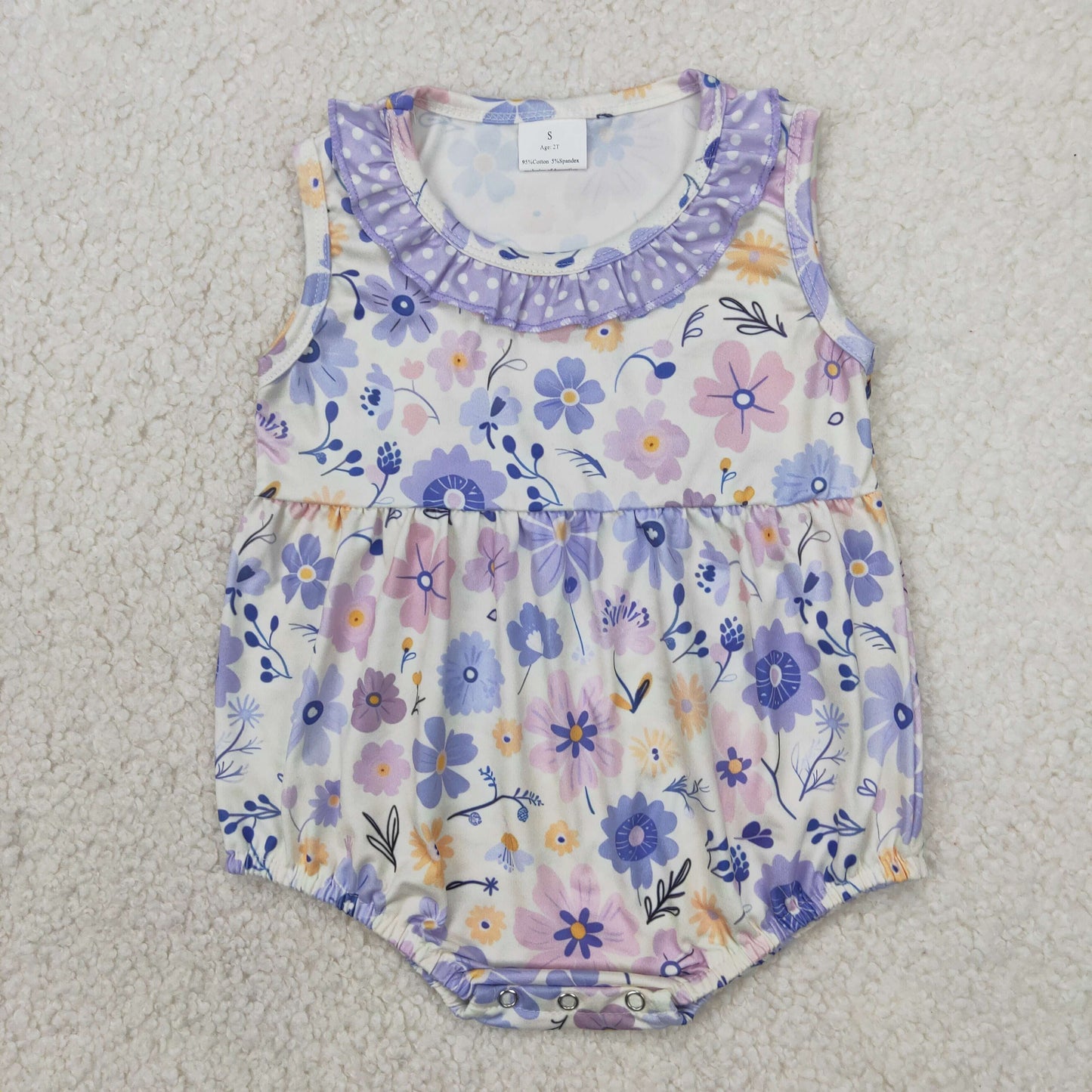 SR2883 Blue Purple Ruffle Flower Sleeveless Romper Girls Boutique  Outfits 202503 RTS