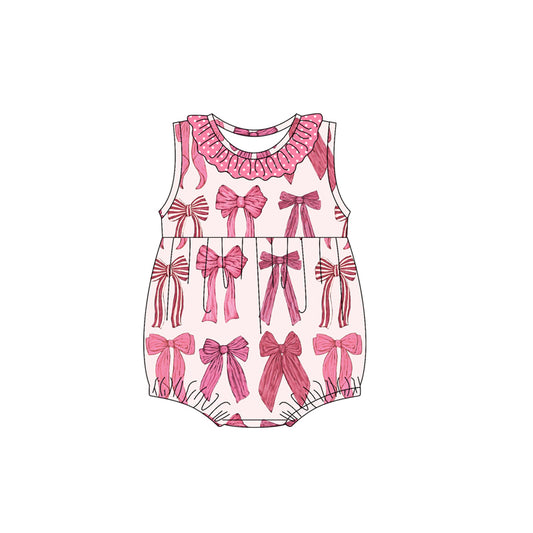 preorder SR2884 Hot Pink Bows Ruffle Sleeveless Romper Girls Boutique  Outfits 202502
