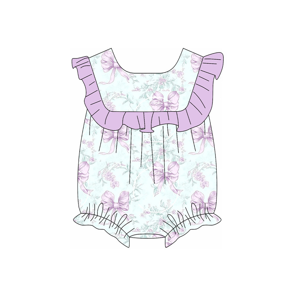 preorder SR2891 Purple Green Bows Ruffled Sleeveless Romper Girls Boutique  Outfits 202502