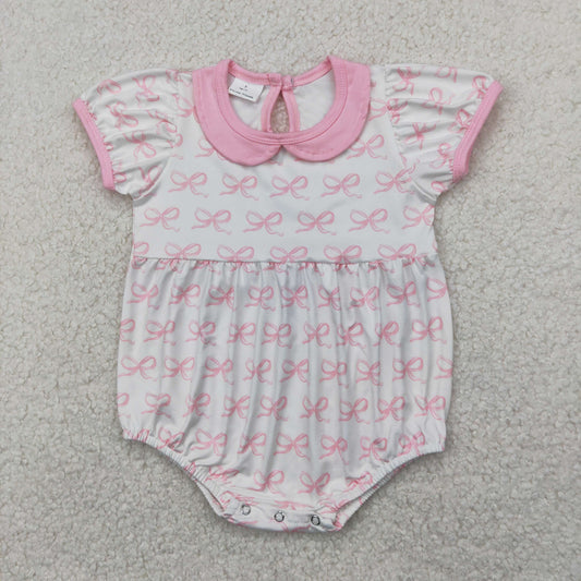 SR2893 Pink Bows Doll collar Short Sleeve Romper Girls Boutique  Outfits 202504 RTS