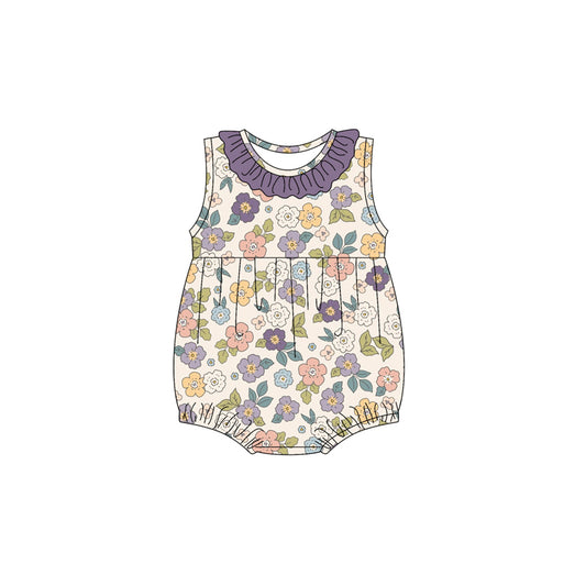 preorder SR2894 Purple Ruffle Flower Sleeveless Romper Girls Boutique Outfits 202503