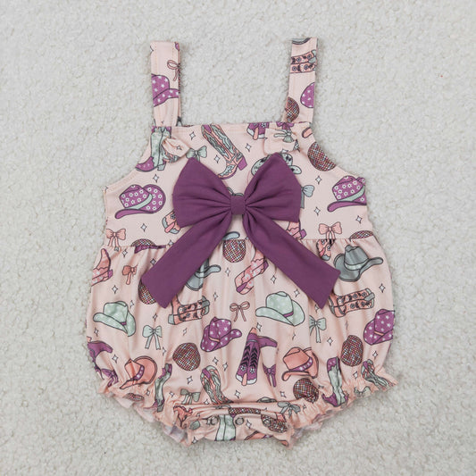 SR2897 Fashion Rodeo Cactus Boots Purple Bow Sleeveless Romper Girls Boutique Outfits 202503 RTS