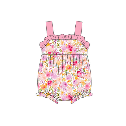 preorder SR2912 Pink Flower Ruffle Sleeveless Romper Girls Boutique Outfits 202503