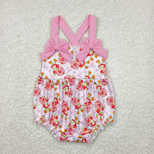 preorder SR2933  Pink Bow Strawberry Princess Flower Sleeveless Romper Girls Boutique Outfits 202503