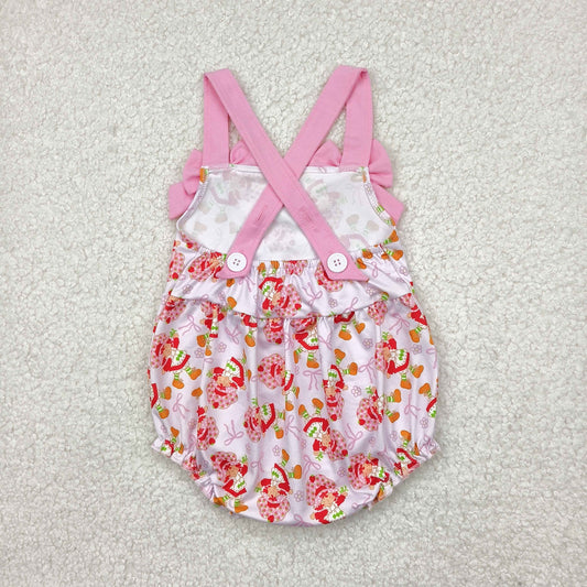 preorder SR2933  Pink Bow Strawberry Princess Flower Sleeveless Romper Girls Boutique Outfits 202503