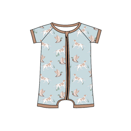 preorder SR2936 Duck Puppy Blue Brown Zip Short Sleeve Romper Boys Boutique Outfits 202503